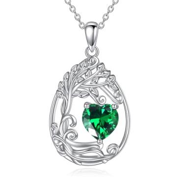 Imagem de AINFQY Colar com pingente de árvore da vida, prata esterlina, pedra do mês de nascimento, joia de árvore genealógica, presente de aniversário para mulheres e mães, Normal, Prata esterlina, Sem Pedra