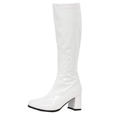 Imagem de GOGO Botas femininas cano alto, couro sintético com zíper, sapatos de dança para festas, Branco brilhante, 34
