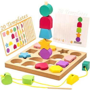 Imagem de PHIELEY Activities for Dementia Patients, Memory Cognitive Games for Seniors, 3-in-1 Shape Matching Alzheimers Products for Elderly, Beads Sequencing Lacing Busy Box Board Gadgets Gifts