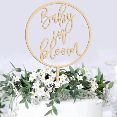Imagem de Enfeite de bolo Baby in Bloom - Decorações de bolo de madeira para chá de bebê em flor - Topper de bolo Baby in Bloom para chás de bebê e festas reveladoras de gênero para meninos e meninas
