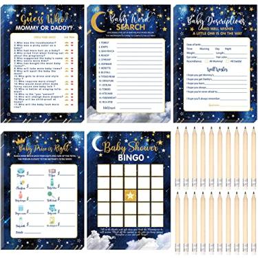 Imagem de Meooeck 145 Pieces Twinkle Twinkle Little Star Baby Shower Games 5 Games Set Baby Shower Games Activities with 20 Pencils for Girls Boys Include Baby Descriptions, Wishes, Guess Who, Bingo Game