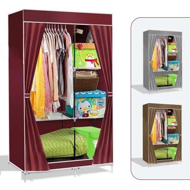 Imagem de Guarda Roupa Grande 105cm Cabideiro Arara Organizador Portatil Sapateira Dobravel Multiuso Praia Cor:vermelho