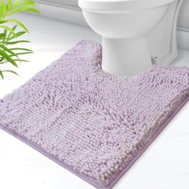 Imagem de AINAHYVA Tapete de banheiro em forma de U, tapetes de banheiro de chenille super absorventes e forro antiderrapante de PVC forte para tapetes higiênicos em forma de U, lavável na máquina, tapetes de