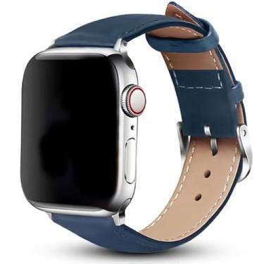 Imagem de MAOSEMSI Pulseiras de couro compatíveis com Apple Watch SE e séries 6/5/4/3/2/1 de 38 mm, 40 mm, 42 mm e 44 mm, 44 mm, 44 mm, 45, 46 e 49 mm (azul, 44/45/46/49 mm)