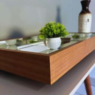 Imagem de Bandeja Decorativa Espelhada Amadeirada Flutuante 50x30