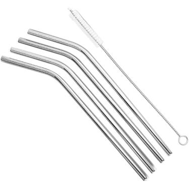 Imagem de Kit com 4 Canudos de Inox Reutilizáveis + Escova de Limpeza – Sustentável, Higiênico e Resistente – Ideal para Sucos, Drinks, Smoothies e Uso Diário