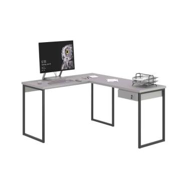 Imagem de Mesa Em L Com 1 Gavetas Ferv Cinza