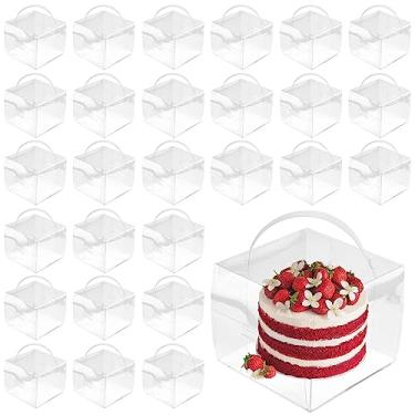 Imagem de SEUNMUK 60 Caixas Transparentes Para Bolo De 5 X 4 Polegadas Com Alças E Tábuas, Confeitaria, Embalagens Plásticas Aniversários Casamentos