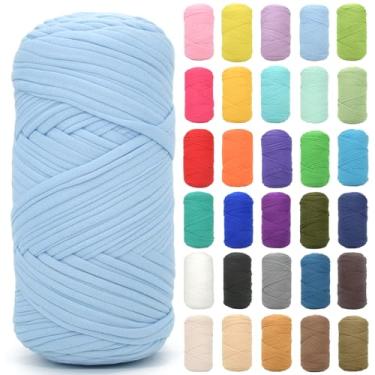 Imagem de Camiseta para crochê, azul celeste, tecido elástico grosso, fio de crochê para iniciantes, bolsa de tricô à mão, cesta/porta-copos / artesanato faça você mesmo/decoração de casa 200 g (azul celeste