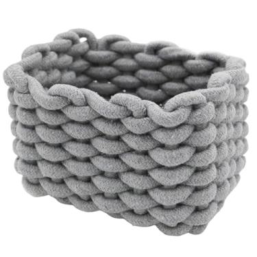 Imagem de Cesta de armazenamento de tecido, cesta de tecido pequena de corda de algodão 19 x 15 x 12 cm espessa decorativa portátil para mesa de cabeceira, entrada, armário, prateleira de armário