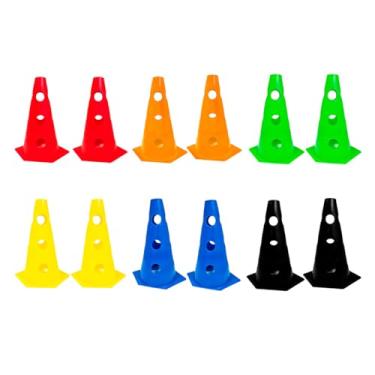Imagem de 12x Mini Cone Sinalização Esportivo 23cm Agilidade Furado (Colorido)
