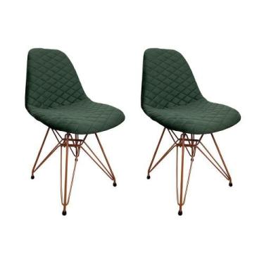 Imagem de Kit 2 Cadeiras Jantar Estofadas Verde Eiffel Eames Base Cobre - Cor: V