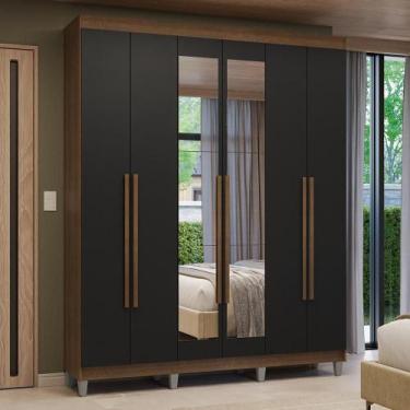 Imagem de Guarda-Roupa Casal com Pés 6 Portas Batentes com Espelho Rustic/Preto/