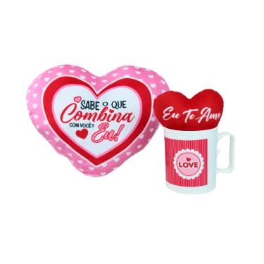 Imagem de Kit Presente Caneca Plástico, Coração, Mini Coração Chaveiro