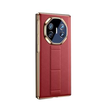 Imagem de LYJSMGZ Capa de couro para Huawei Mate XT, pulseira magnética galvanizada escalável com capa de suporte, função de visualização de janela, flip à prova de choque, capa de negócios, vermelha, Mate XT