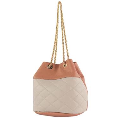 Imagem de modamoda de T245/T246 Bolsa feminina de couro italiano, fecho de corrente dourada, 20 x 14 cm, Conhaque/creme/couro