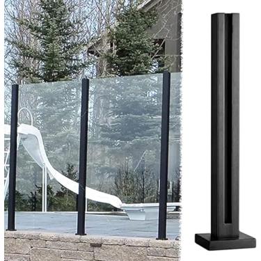Imagem de Postes De Balaustrada Braçadeiras De Poste De Corrimão De Vidro Preto Resistência A Altas Temperaturas Balaustrada De Vidro Quadrado Poste De Corrimão, Black End Post, H-85cm/33.5in