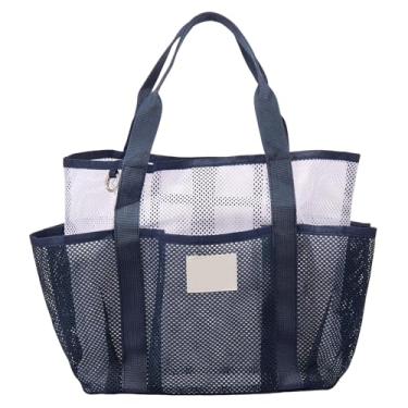 Imagem de KHZSPP Bolsa de praia de malha extra grande para mulheres e homens, bolsa dobrável à prova d'água com zíper, bolsa de malha à prova de areia para brinquedos de praia, Azul