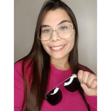 Imagem de Óculos Clipon Sol Armação Feminino Grau Retrô Quadrada Thelma 2 em 1 D
