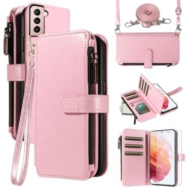 Imagem de Asuwish Capa de celular para Samsung Galaxy S21 5G 6,2 polegadas com protetor de tela de vidro temperado e cordão com zíper carteira porta-cartão suporte suporte acessórios de celular S 21 21S G5