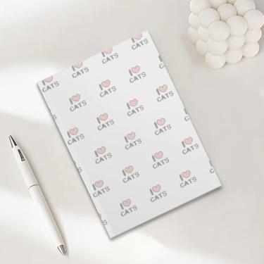 Imagem de Caderno de redação I Love Cats para trabalho, caderno de redação A5 (21 x 14,7 cm), caderno pautado na faculdade, agenda de viagem forrada para escrever, presentes para amantes de gatos