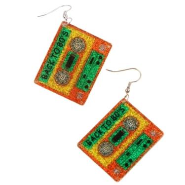 Imagem de Brincos de fita cassete retrô anos 80 anos 90 brincos de acrílico neon roupas vintage brinco de Halloween, Acrílico, Sem pedra preciosa