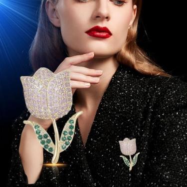 Imagem de Broche de tulipa rosa para mulheres, broche de lapela para cachecol, xale, fantasia, chapéu, bolsa, acessórios para vestido