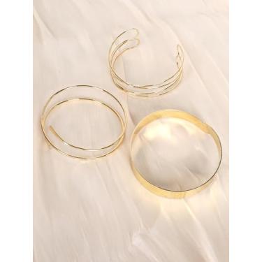 Imagem de 3 peças de punhos minimalistas em tom dourado para mulheres, joias simples e elegantes para braço