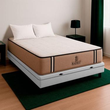 Imagem de Cama Box Casal E Colchão Madrid Molas V-store 138x188x28 Cor:branco