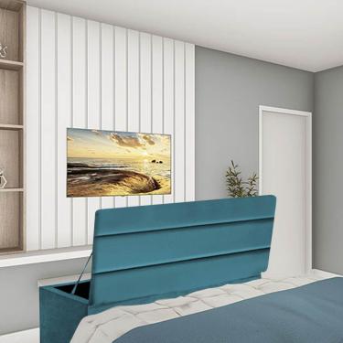 Imagem de Calçadeira Baú Recamier Estofada Cama De Casal 140cm Argentina Corino Azul Turquesa- Mabe Magazine