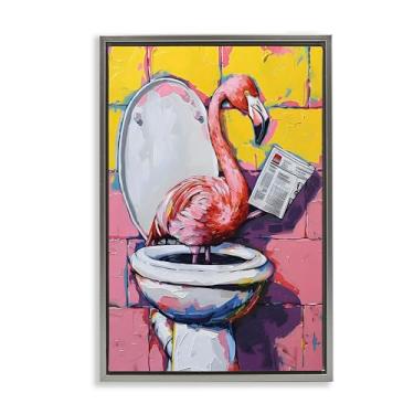 Imagem de Stupell Industries Arte de parede em tela flutuante preta Flamingo News on WC, design por LSR Design Studio, 25 x 17