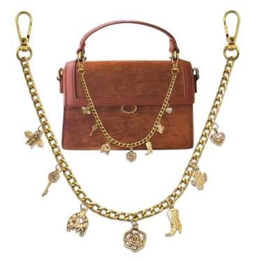 Imagem de BELICEY Corrente com pingentes de ouro, corrente de cowgirl ocidental, para bolsa, vintage, flor, coração, bota, cavalo, cacto, acessórios para ombro a tiracolo