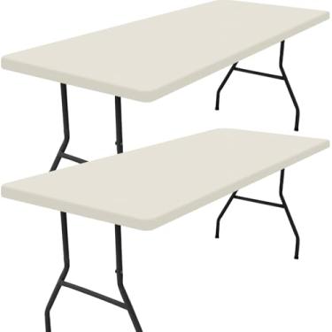 Imagem de Smiry Pacote com 2 toalhas de mesa retangulares, toalhas de mesa elásticas de vinil de flanela para mesas dobráveis de 1,8 m, capas de mesa impermeáveis e limpáveis para ambientes internos, externos