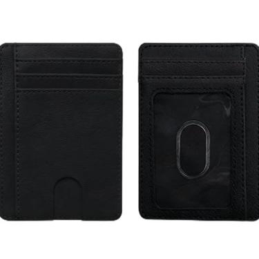 Imagem de Carteira fina com bloqueio de RFID para homens e mulheres, porta-cartão de crédito fino de couro genuíno com janela para identidade, carteira minimalista com bolso frontal