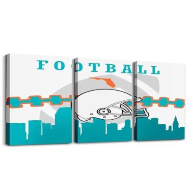 Imagem de Erosebridal Conjunto de 3 pinturas de arte de parede em tela de futebol americano, 30,5 x 40,6 cm, para sala de estar, quarto, banheiro, impressões de pôster, arte de parede emoldurada para amantes de