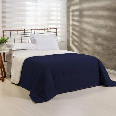 Imagem de Coberdrom 1 Peça Queen Percal 200 Fios Com Sherpa Flupy 100% Poliéster - Marinho