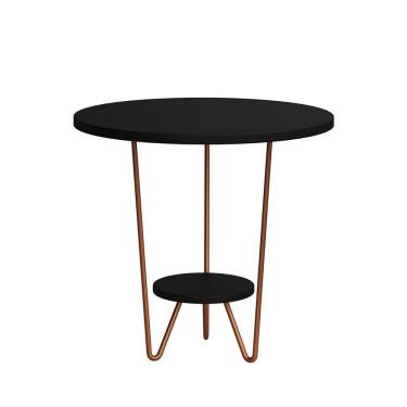 Imagem de Mesa Lateral Redonda Industrial Italy Ferro Cobre E Tampo Preto