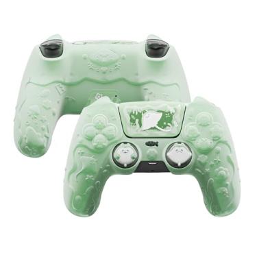 Imagem de PlayVital Capa para controle PS5 – Capa de silicone semitransparente da série Ocean Whisper para controle PS5 com aderência de polegar e adesivo, compatível com estação de carregamento, proteção total