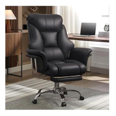 Imagem de HGTRH Cadeira de escritório com apoio para os pés e suporte de lombar na cintura, cadeira ergonômica para jogos com rotação de 360°, altura ajustável, encosto alto, couro PU, reclinável, 150 kg, para