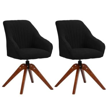 Imagem de Cadeira de mesa giratória, moderna de meados do século, de fibra de algodão, com pernas de madeira, 2 peças