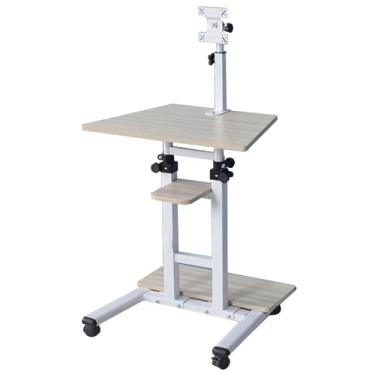 Imagem de Mesa de suporte sentado, mesa de computador com capacidade de rolamento de roda de freio, 10 kg, rotação de 360°, suporte inclinável, ajuste de altura, 71-110 cm, mesa de laptop, mesa com rodinhas e