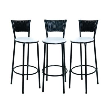 Imagem de 3 BANQUETAS ALTA JUNCO PRETO COZINHA AREA GOURMET MOVEIS DE JUNCO (Branco)