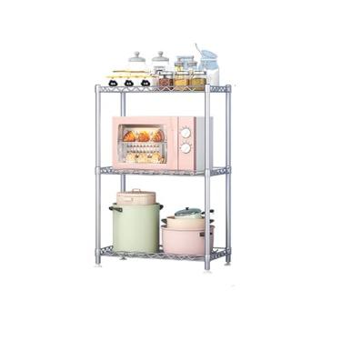 Imagem de Yadlan Prateleira de arame ajustável 3, 4, 5 camadas de metal, unidades de prateleira em pé resistente, rack de armazenamento para organizadores de despensa, armazenamento de cozinha, 3 níveis