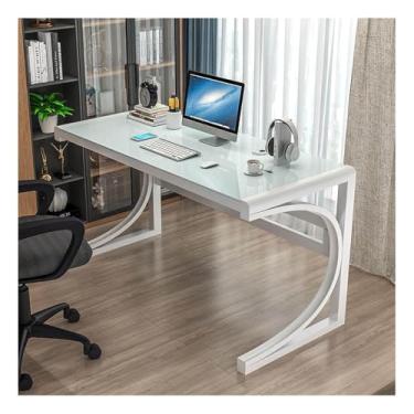 Imagem de Mesa de computador de vidro temperado, mesa de jogos com moldura de aço carbono, mesa de escritório em casa, mesa de trabalho, fácil de instalar, para sala de estar, quarto, escritório, F, 120 x 60 x