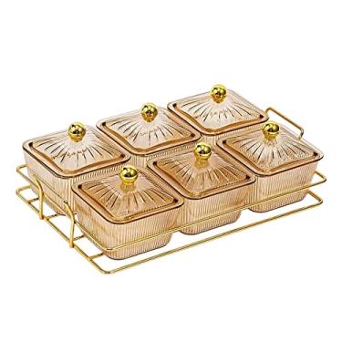 Imagem de Divided Serving Platter with Stand, Dried Fruit Plate, Nuts Tray, Appetizer Serving Tray, Brown 6 Grids/815(Brown 6 Grids)