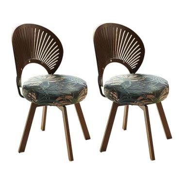 Imagem de Cadeira de jantar giratória de 360°, cadeira estofada de tecido com encosto em forma de concha de madeira maciça, pernas de aço carbono, espuma de alta densidade, fácil de montar, B, 2 peças