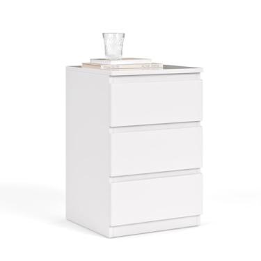 Imagem de Mesa de Cabeceira Classic com 3 Gavetas – Criado-Mudo para Quarto em, Compacto e Funcional(PEQUIM - BRANCO)