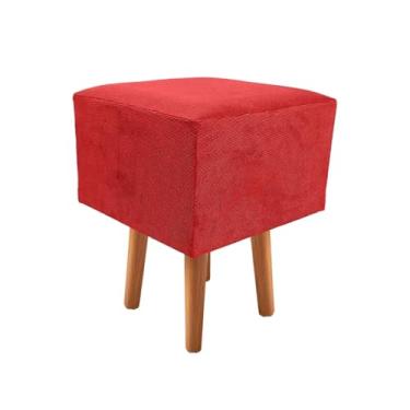 Imagem de Banqueta Quadrada com Pés Removíveis – Estofada em Suede, Ideal para Escrivaninha, Quarto ou Sala, Tipo Puff Decorativo(Vermelho)