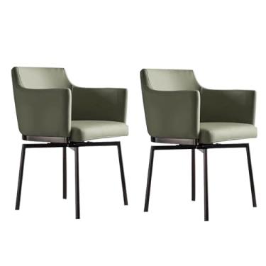 Imagem de Cadeiras de jantar giratórias de 180°, cadeira de jantar estofada ergonômica com encosto automático e apoio de braço pernas de aço carbono B, 2 peças