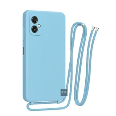Imagem de Capa Case Capinha Para Motorola Moto G55 Silicone Com Cordão Alça De Pescoço Ajustável Veludo Premium (AZUL PISCINA)